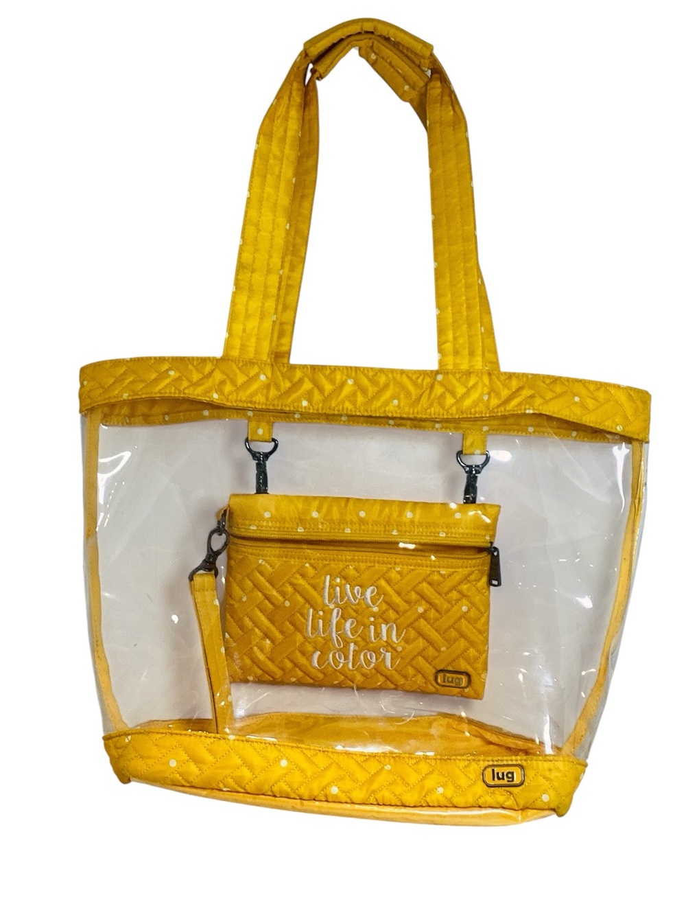 🐵 LUG Peekaboo Quilted-Trim Clear Tote with Detachable Zip Pouch